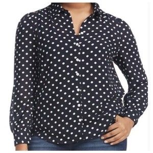 ModCloth Be Buzzworthy Button-Up Top Dotted Blouse Black White Career Size‎ XS